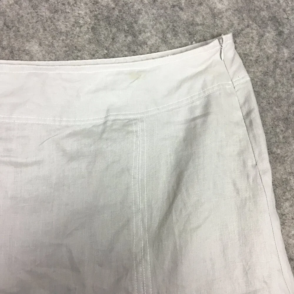 Lucy Laurel Skirt 10 Midi 100 Linen Gray Twirl Trumpet Career Casual Stripes - Picture 3 of 12